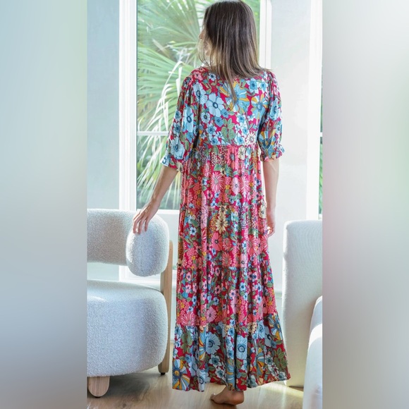 Natural Life Womens Collette Tiered Maxi Dress Floral Boho Cottage Rayon Sz XL - Picture 2 of 14
